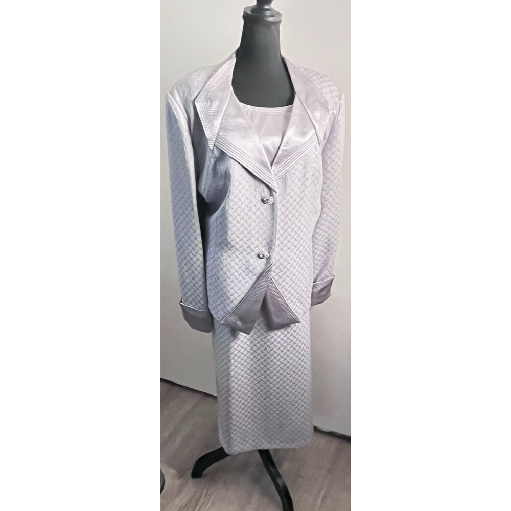 Serafina Premium Apparel 3PC Silver ‎ Skirt Suit Top Formal Sz 24